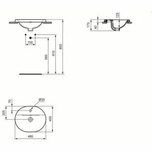 Ideal Standard Einbauwaschtisch Connect, Oval, 480x400x175 X 1 6